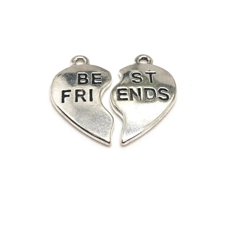 1 or 5 Sets: Silver BFF Best Friends Heart Charm Sets