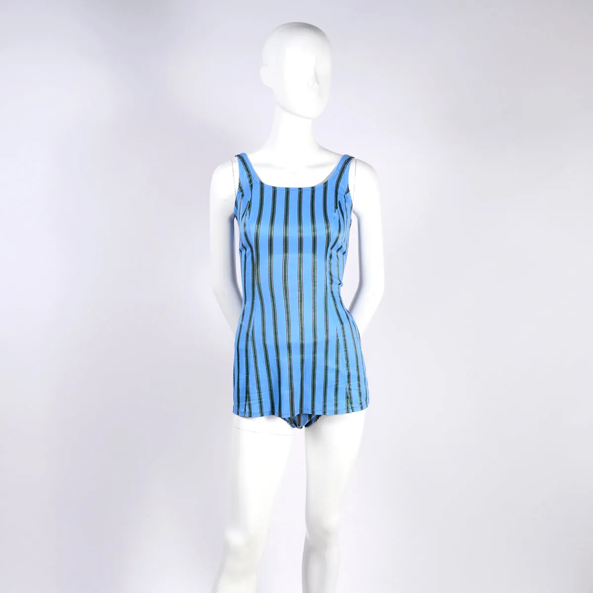 1960s Blue Striped Vintage One Piece Swimsuit