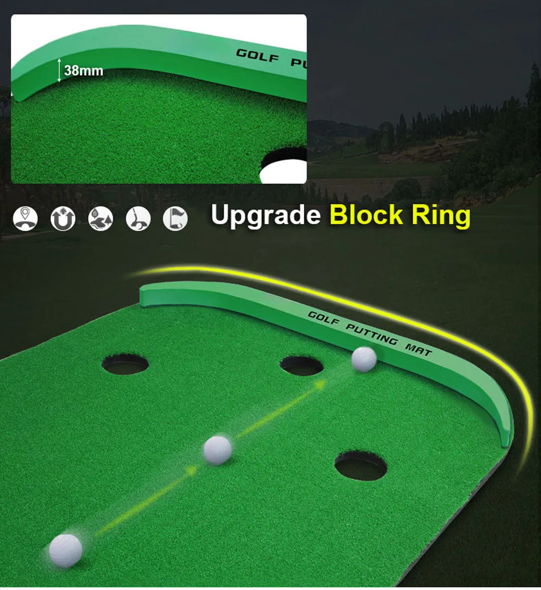 3M Golf Putting Mat Practice Training Indoor Outdoor Portable Slope Balls