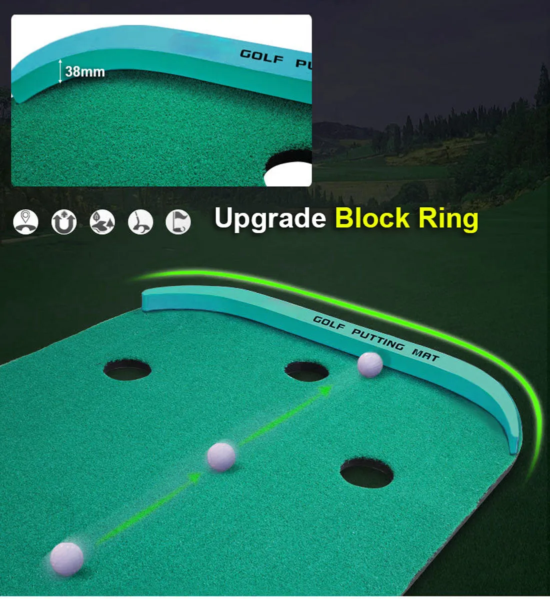 3M Golf Putting Mat Practice Training Indoor Outdoor Portable Slope Balls