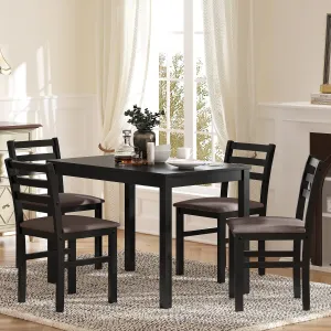 5PCS Stylish Dining Table Set 4 Upholstered Chairs with Ladder Back Design for Dining Room Kitchen Brown Cushion and Black