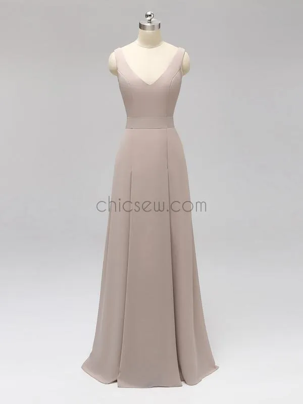 A-Line V-Neck Floor-length Cheap Simple Formal Bridesmaid Dresses,Long Prom Dresses LMX1116