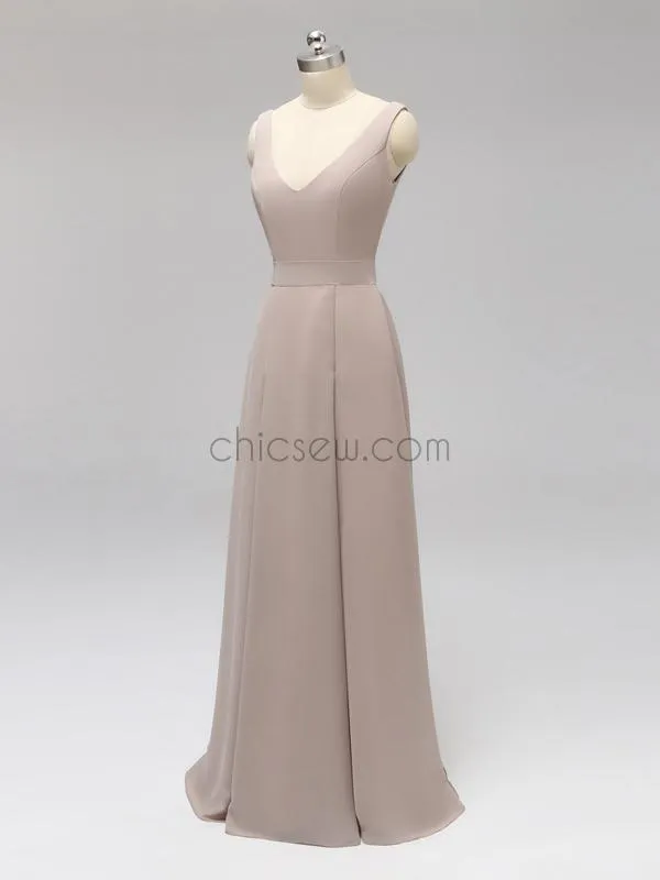 A-Line V-Neck Floor-length Cheap Simple Formal Bridesmaid Dresses,Long Prom Dresses LMX1116