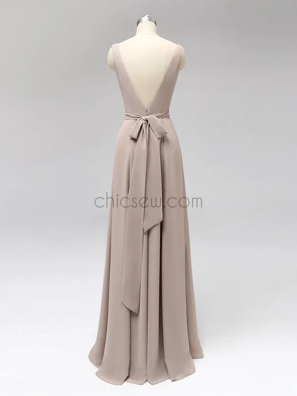 A-Line V-Neck Floor-length Cheap Simple Formal Bridesmaid Dresses,Long Prom Dresses LMX1116