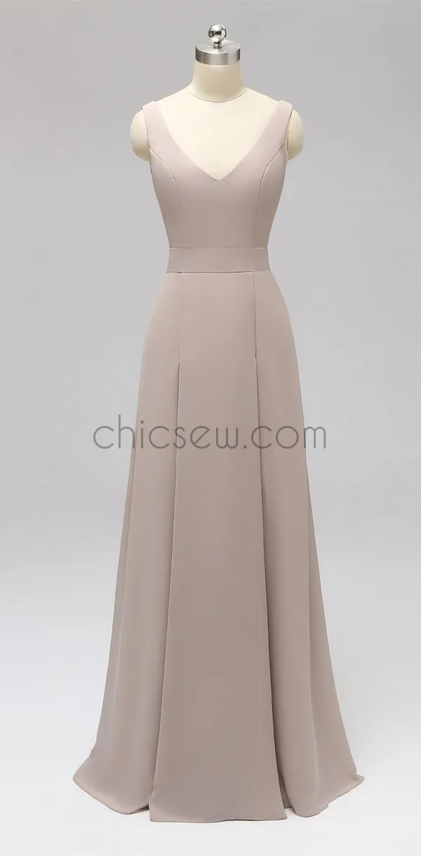 A-Line V-Neck Floor-length Cheap Simple Formal Bridesmaid Dresses,Long Prom Dresses LMX1116