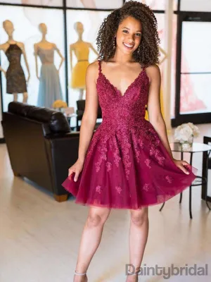 A-Line V-neck Tulle Homecoming Dresses,Formal Homecoming Dresses.BD10296