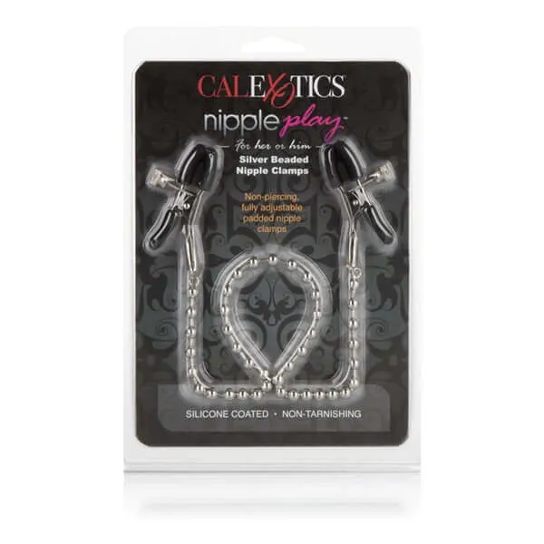 Adjustable Silver Beaded Nipple Clamps - Stylish Body Jewelry for Sensual Play