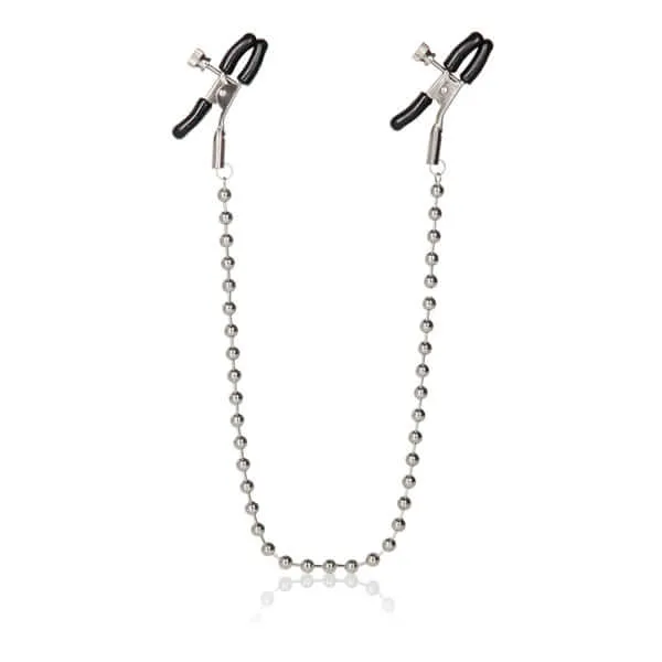 Adjustable Silver Beaded Nipple Clamps - Stylish Body Jewelry for Sensual Play