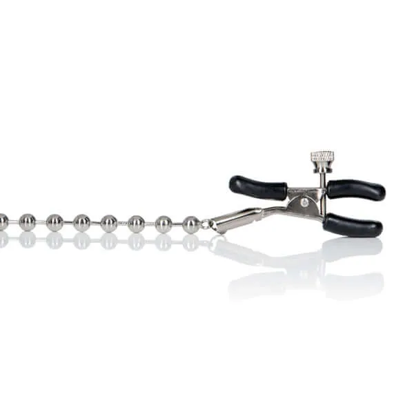 Adjustable Silver Beaded Nipple Clamps - Stylish Body Jewelry for Sensual Play