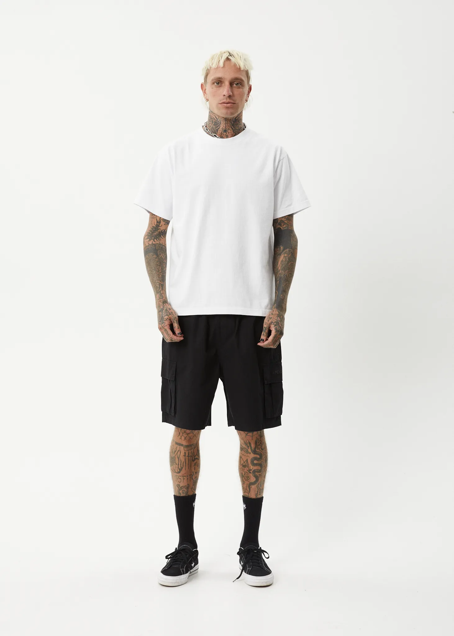 AFENDS Mens Ninety Eights Cargo - Oversized Cargo Short 20 Inch - Black