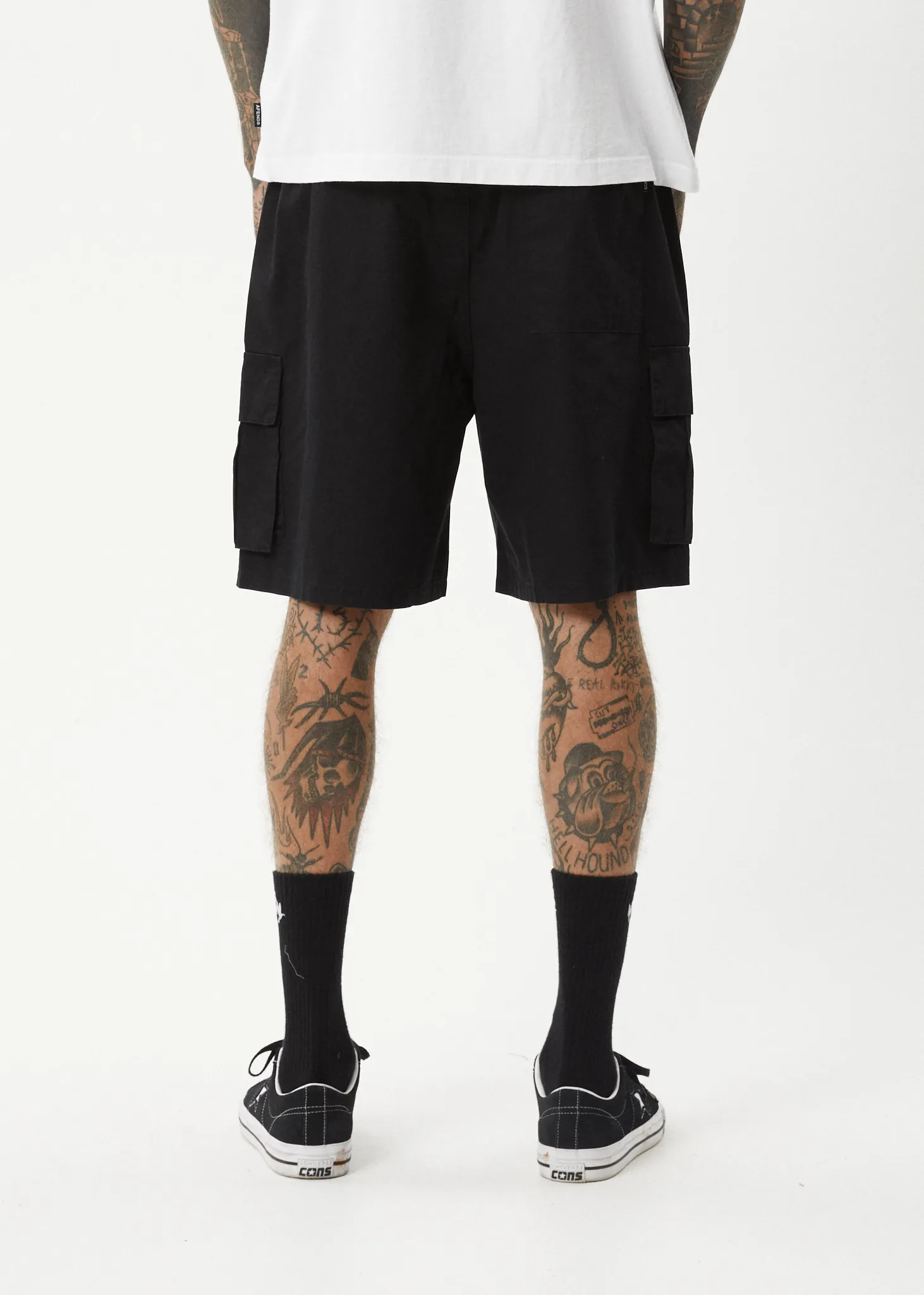 AFENDS Mens Ninety Eights Cargo - Oversized Cargo Short 20 Inch - Black