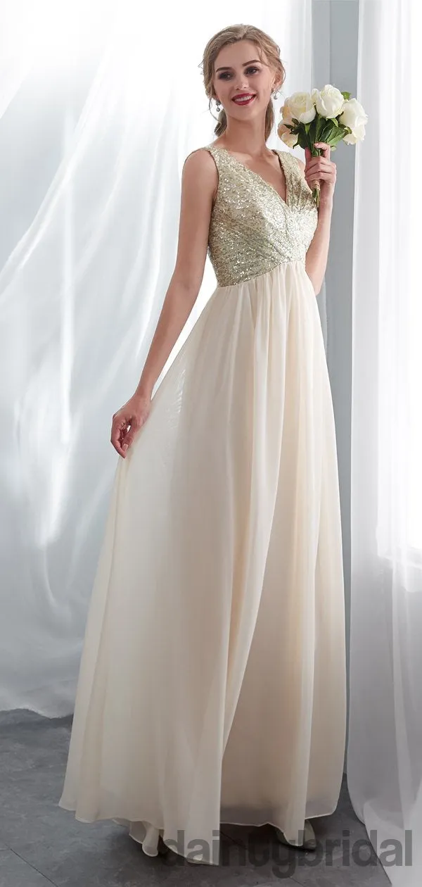 Affordable v-ncek A-line sleeveless chiffon floor length weeding dress. DB093