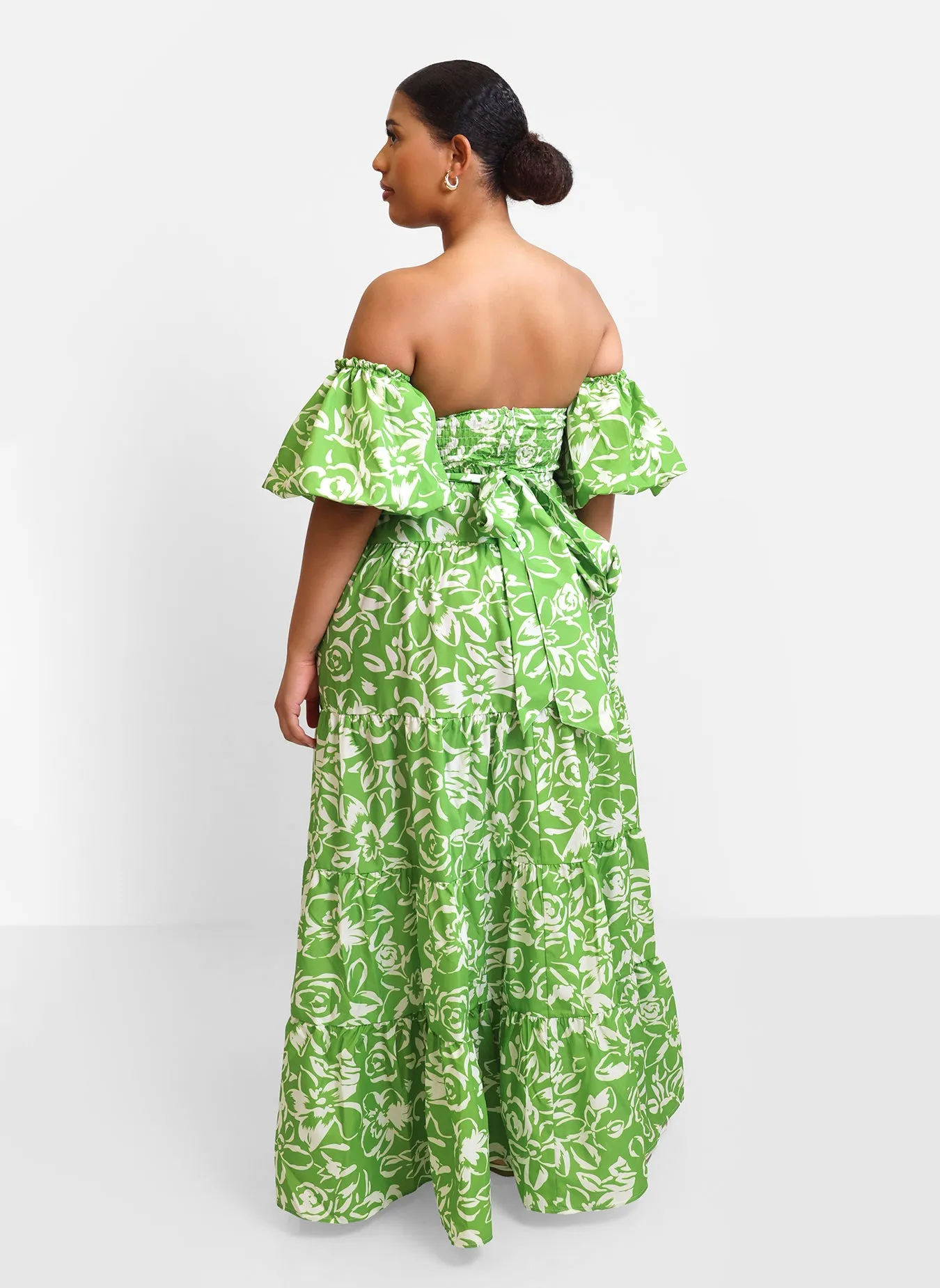 Allegra Floral Puff Sleeve Belted Maxi Skater Dress