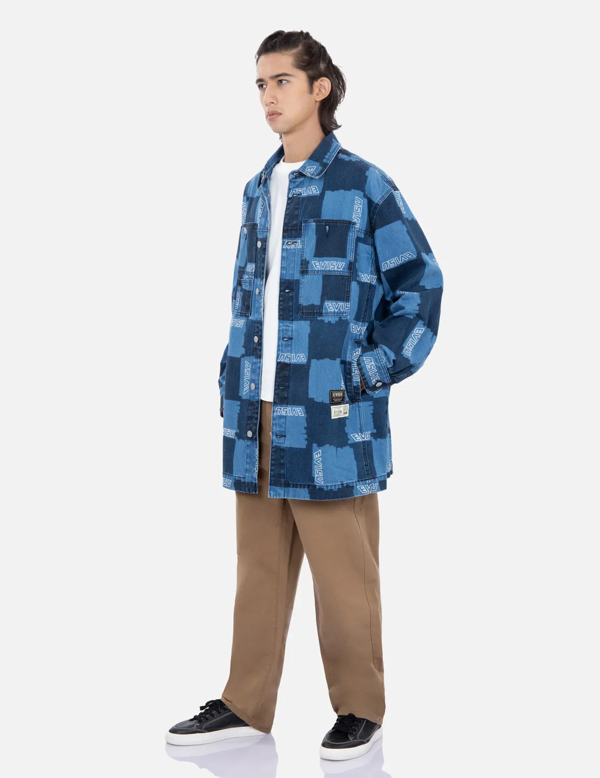 Allover Check Pattern Print Denim Shirt Jacket