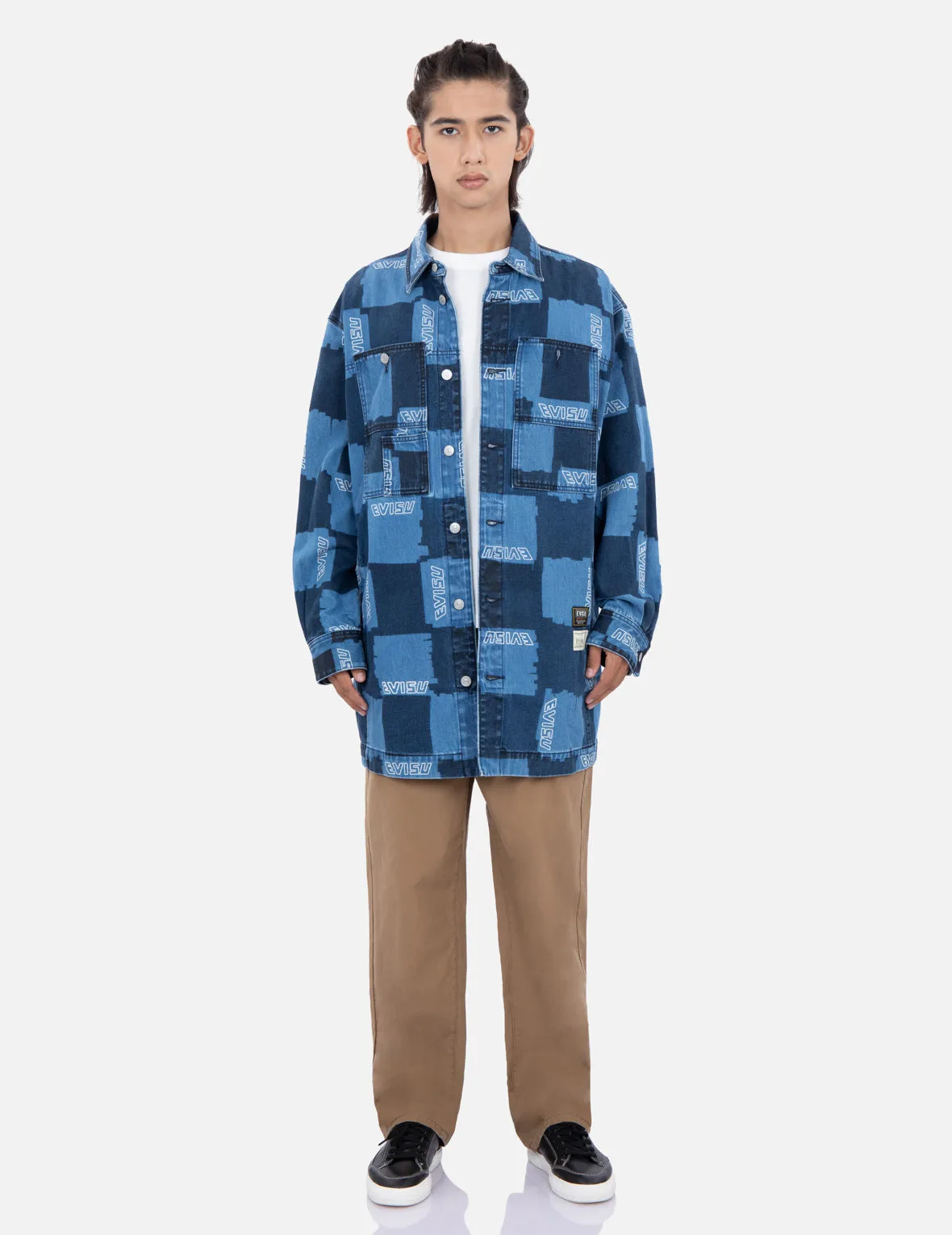 Allover Check Pattern Print Denim Shirt Jacket