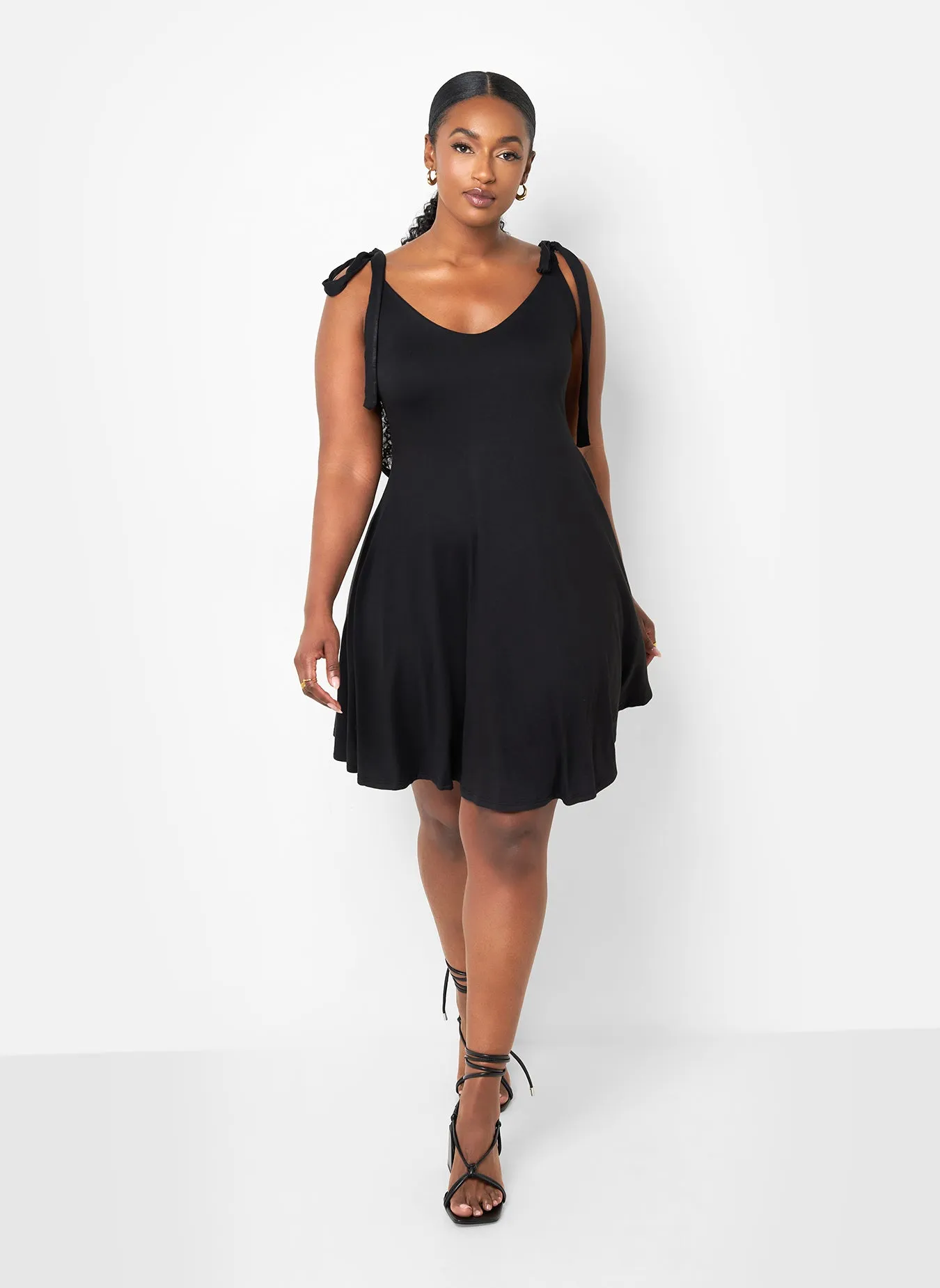 Always Yours Tie Strap Mini Skater Dress - Black