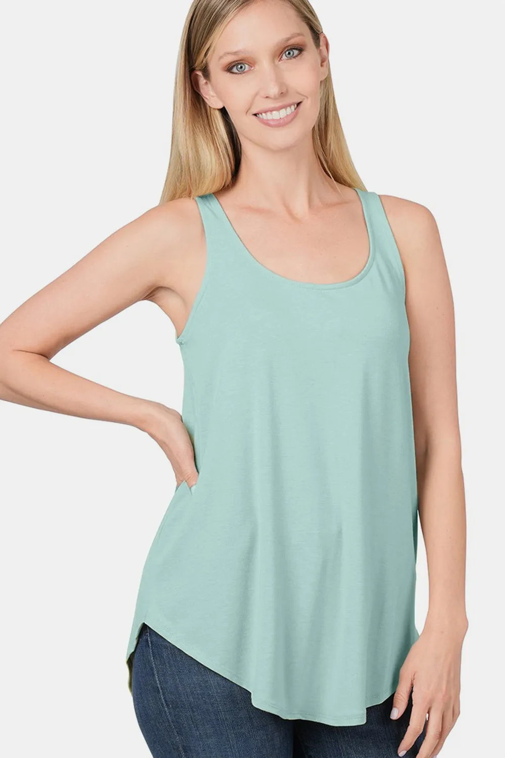 Basic Round Neck Curved Hem Tank