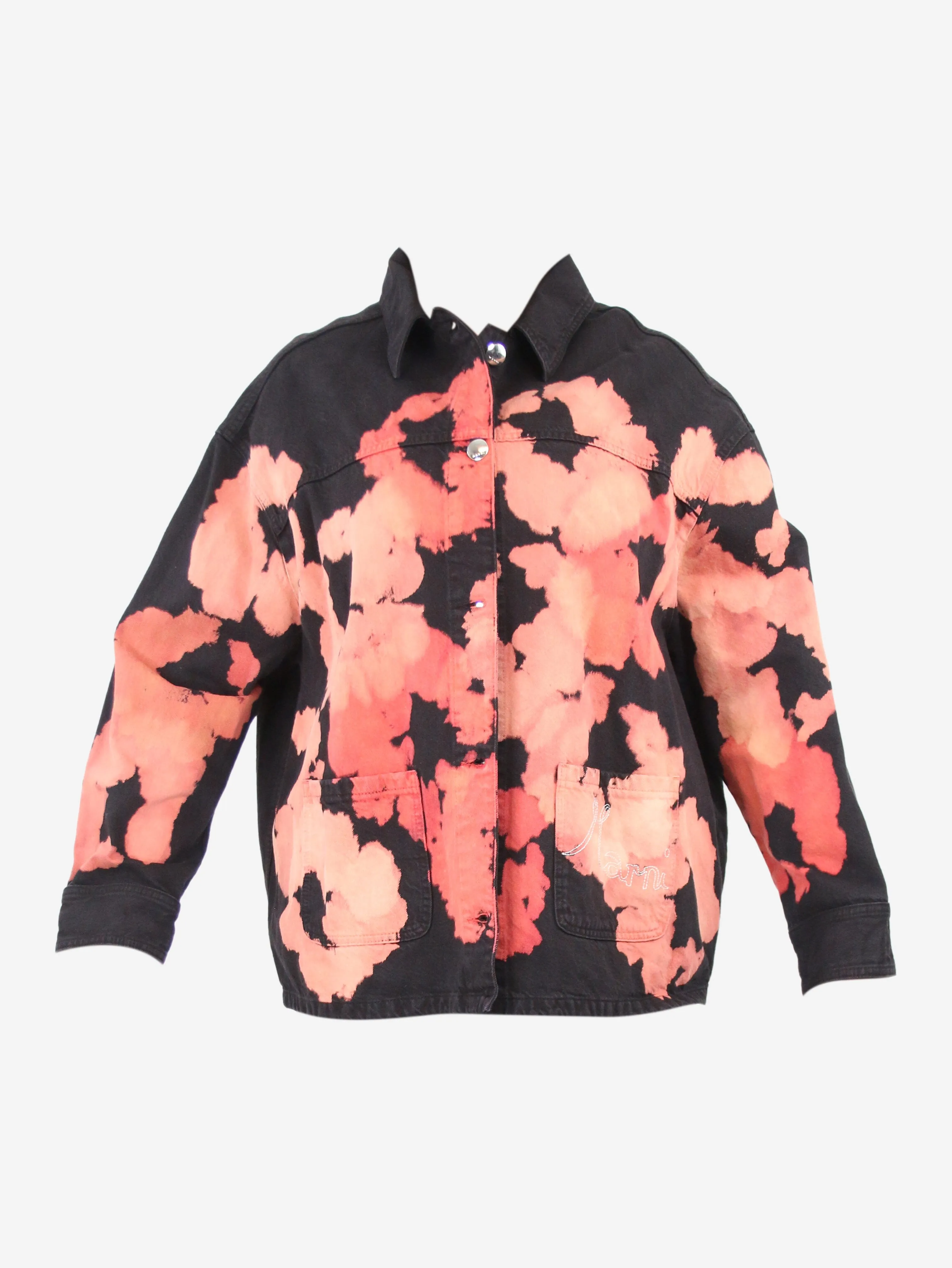 Black bleached denim jacket - size UK 12