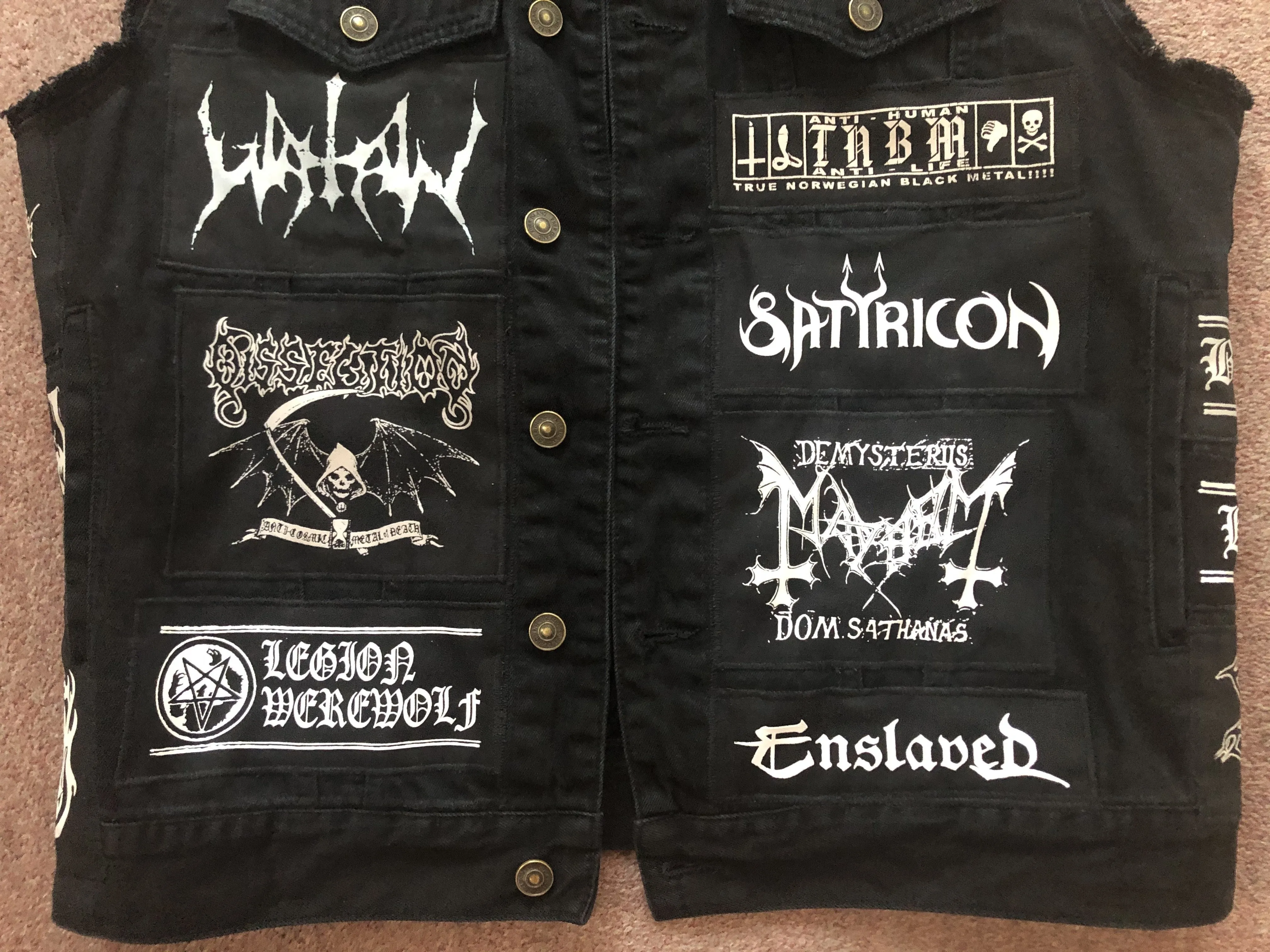 Black Metal Battle Jacket Cut-Off Denim Vest Darkthrone Watain Bathory Dissection Immortal