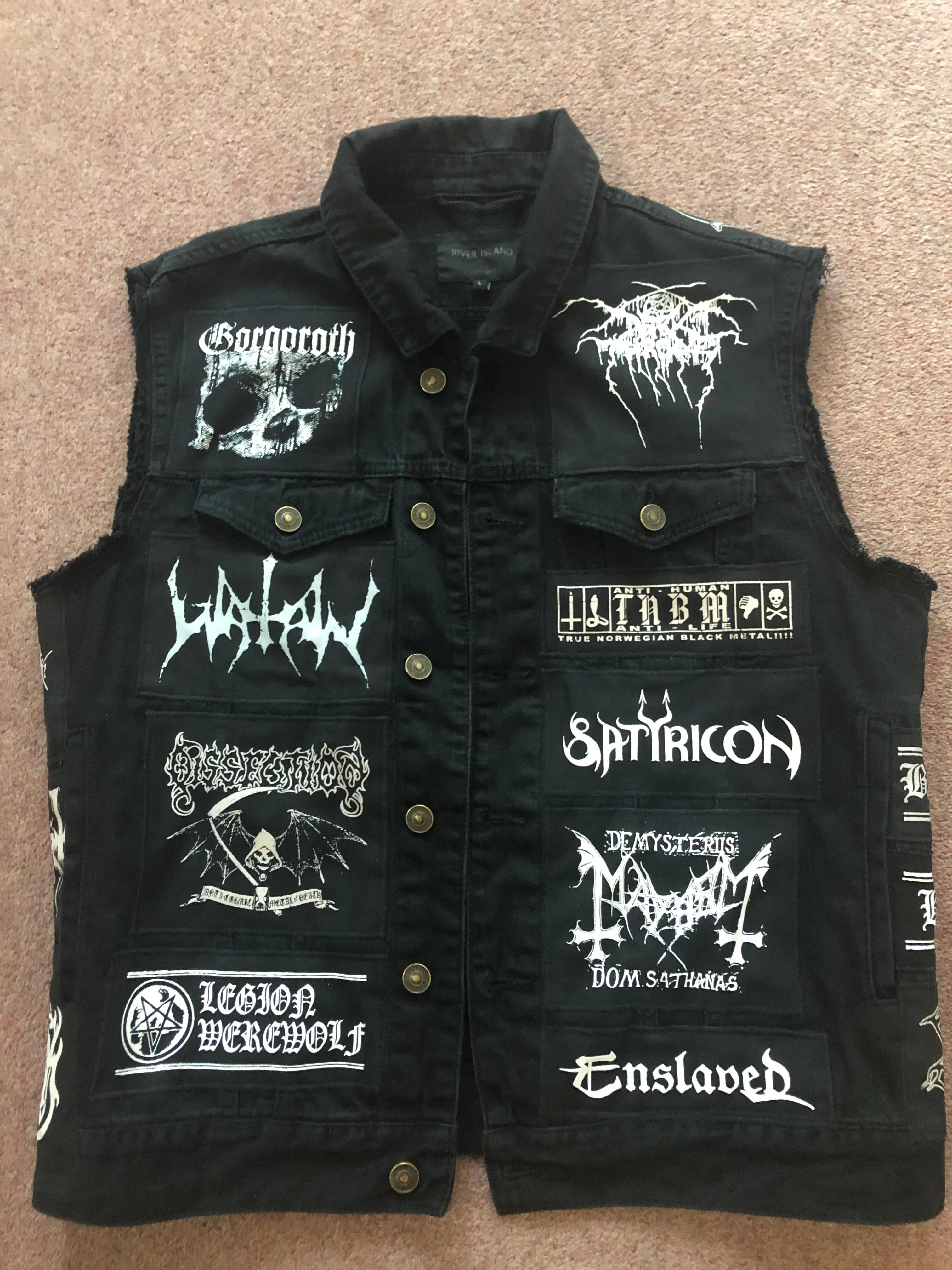 Black Metal Battle Jacket Cut-Off Denim Vest Darkthrone Watain Bathory Dissection Immortal