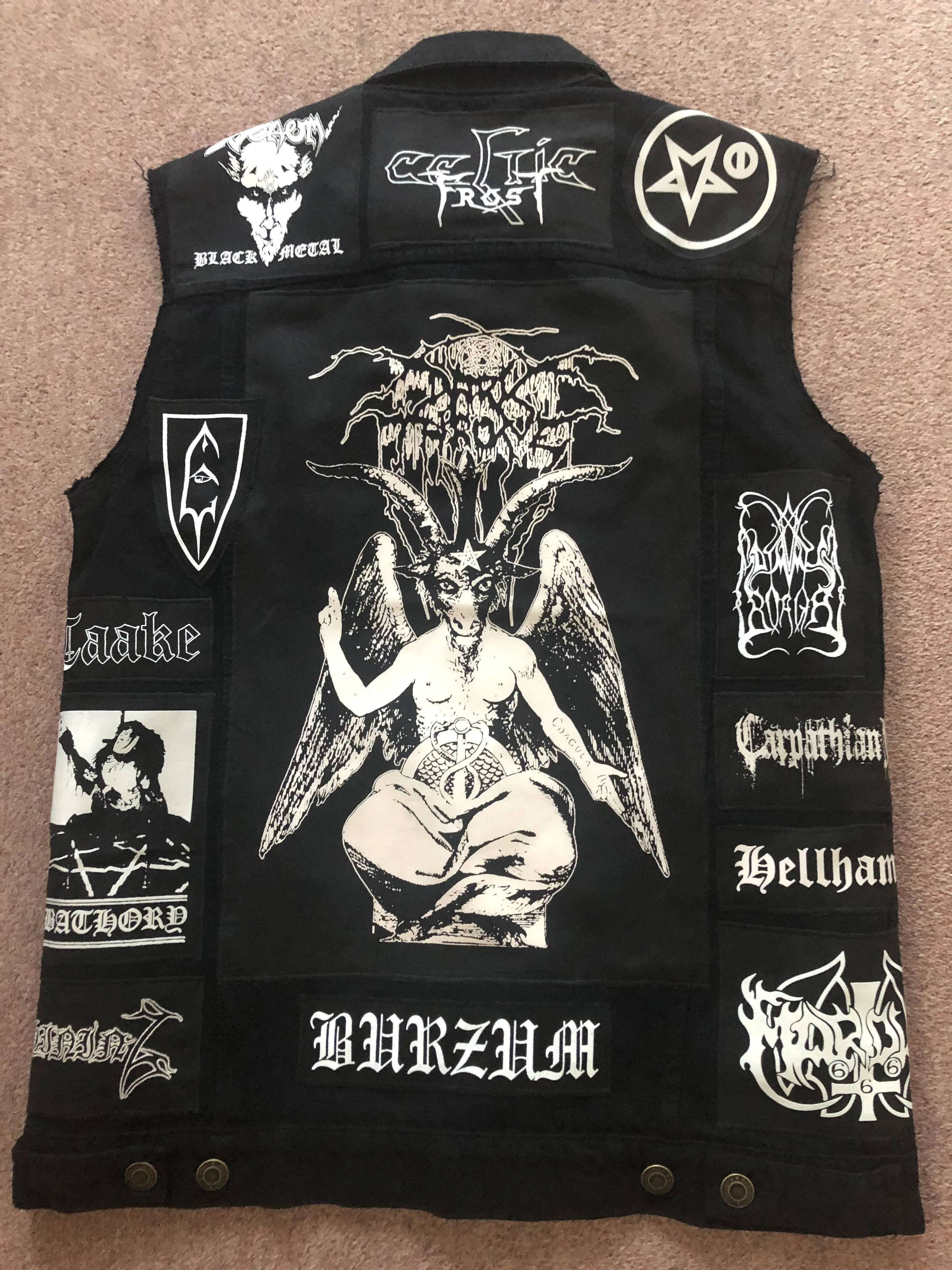 Black Metal Battle Jacket Cut-Off Denim Vest Darkthrone Watain Bathory Dissection Immortal