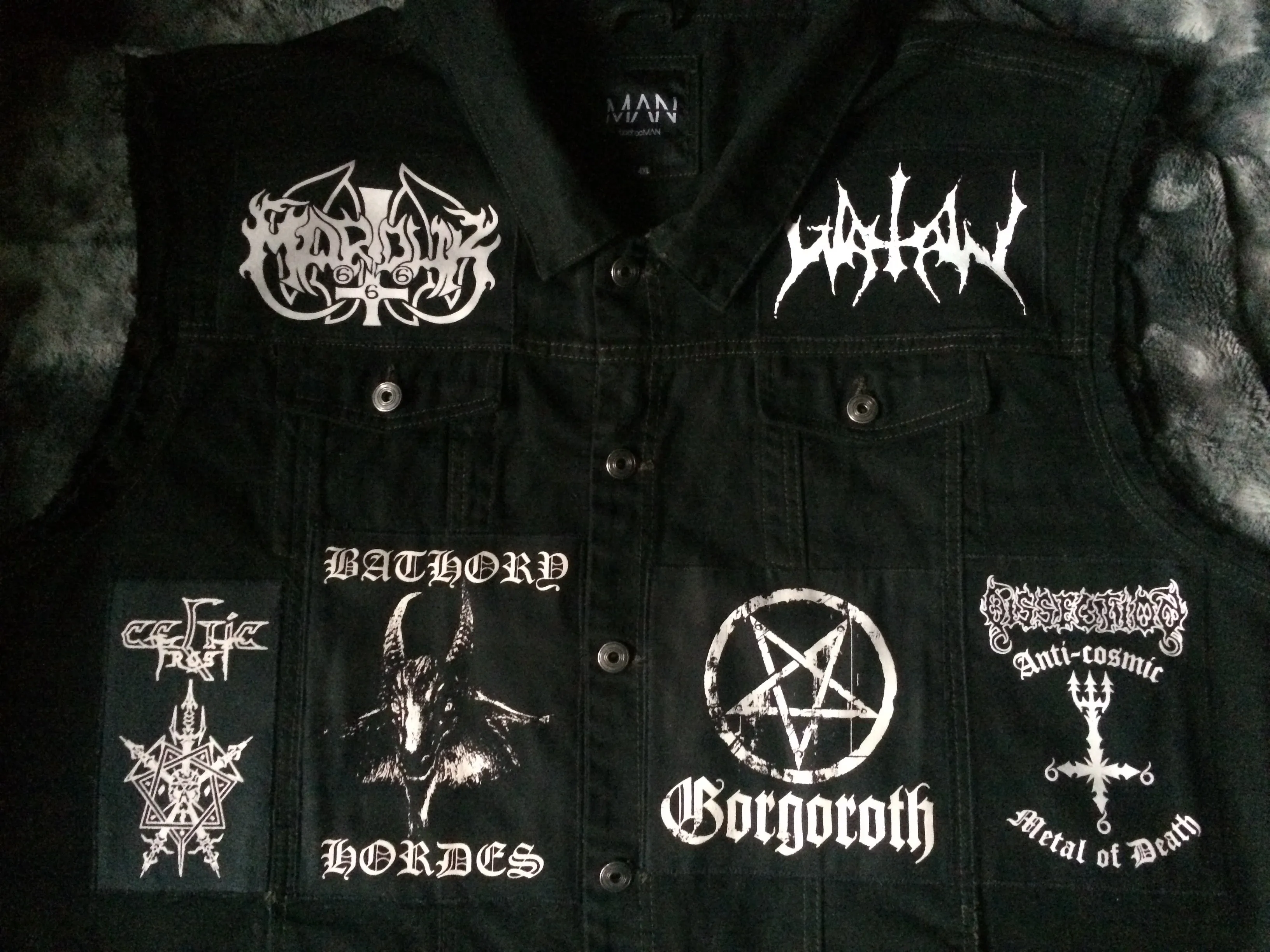 Black Metal Battle Jacket Cut-Off Denim Vest Darkthrone Watain Bathory Dissection Immortal