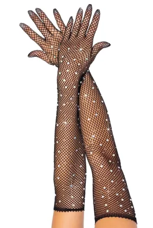 Bling Ring Rhinestone Fishnet Gloves