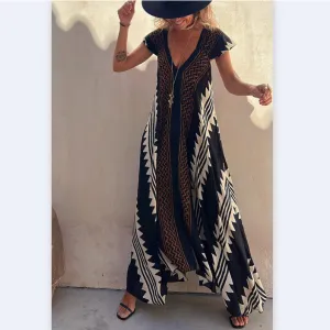 Bohemian Beach Low Cut Vintage Print Dresses Wholesale Dresses