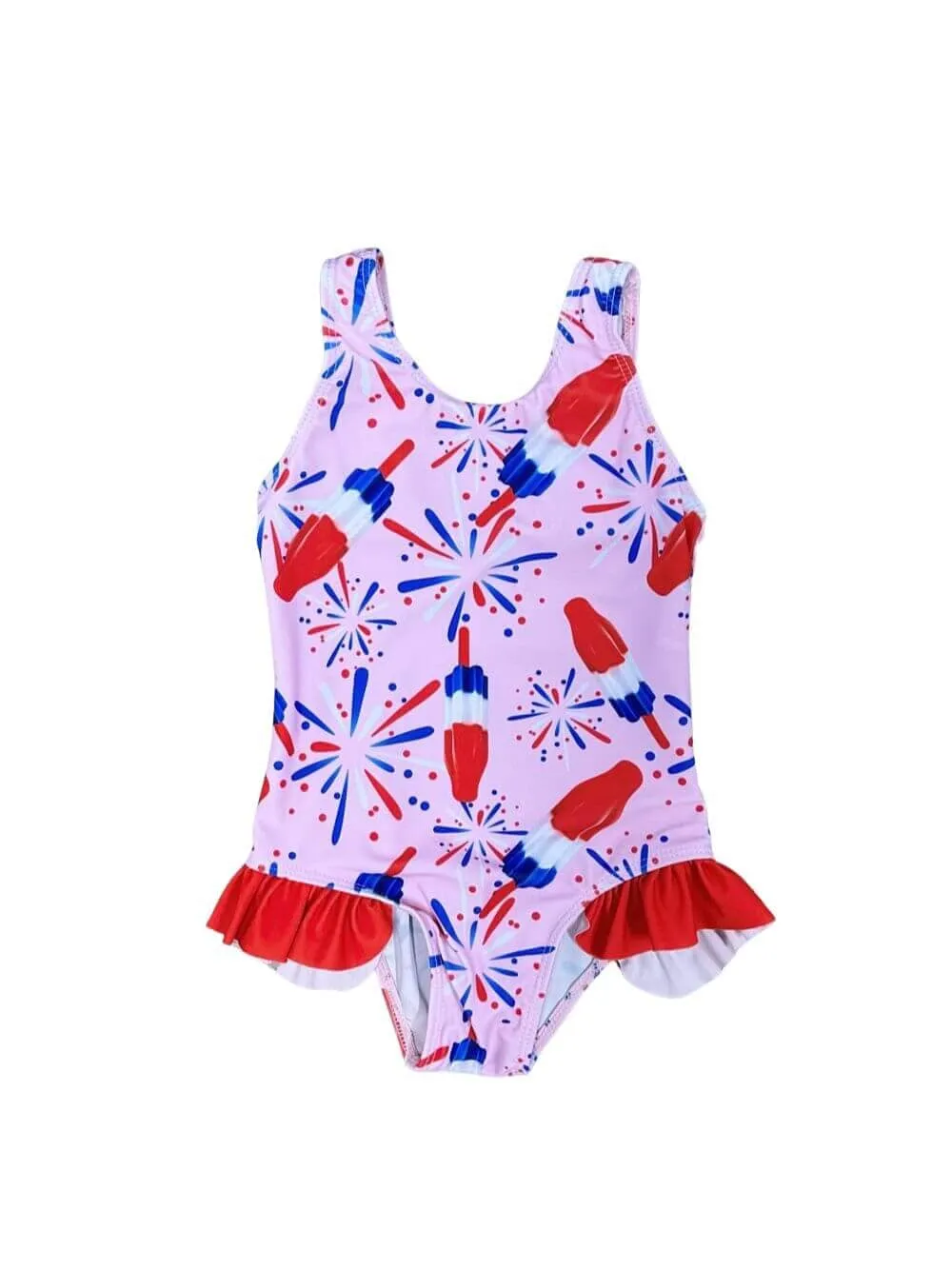 Bomb Pops Pink Girls 1 Piece Patriotic Swimsuit