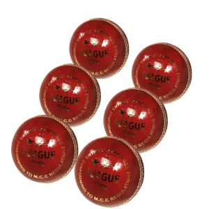 Bratla League Cricket Ball Red Leather Hard Ball Hand Stitched Pack of 6 Senior