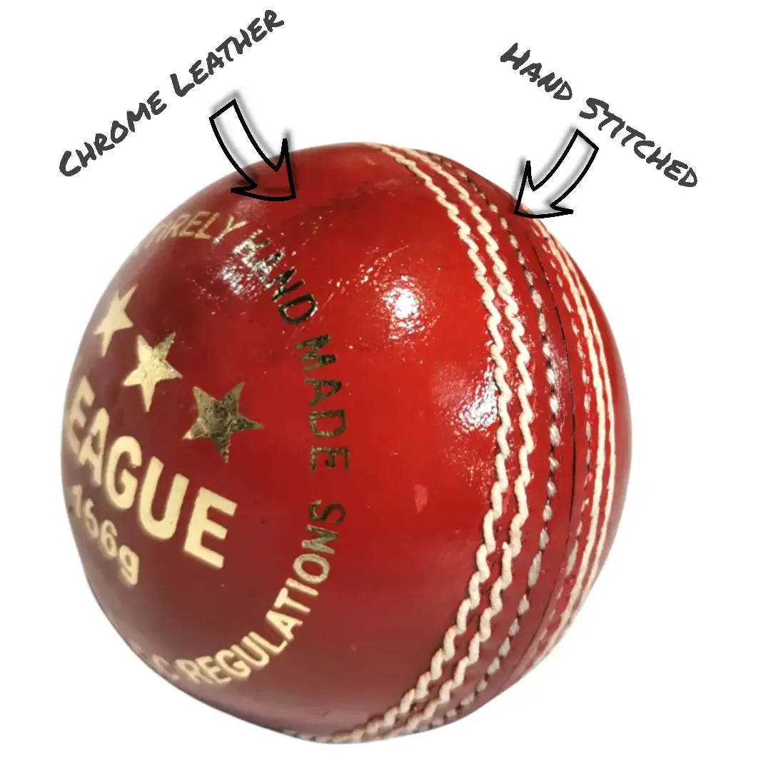 Bratla League Cricket Ball Red Leather Hard Ball Hand Stitched Pack of 6 Senior