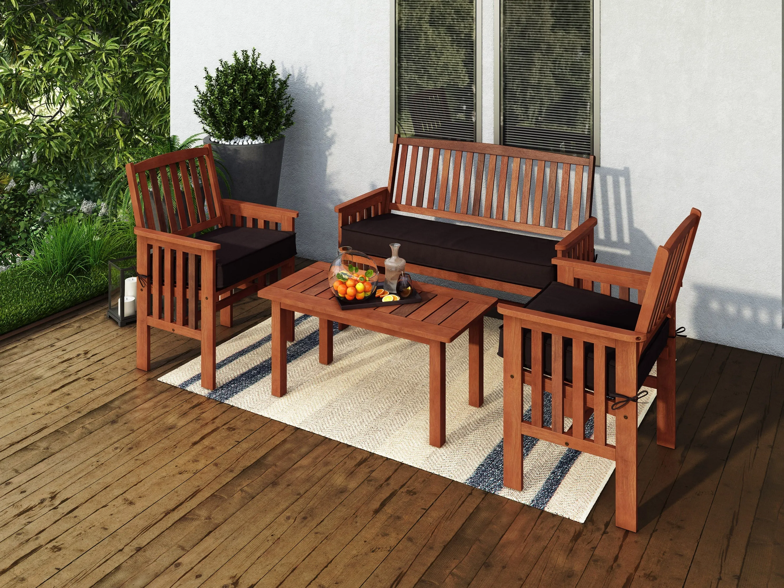 Brown Wooden 4pc Patio Set