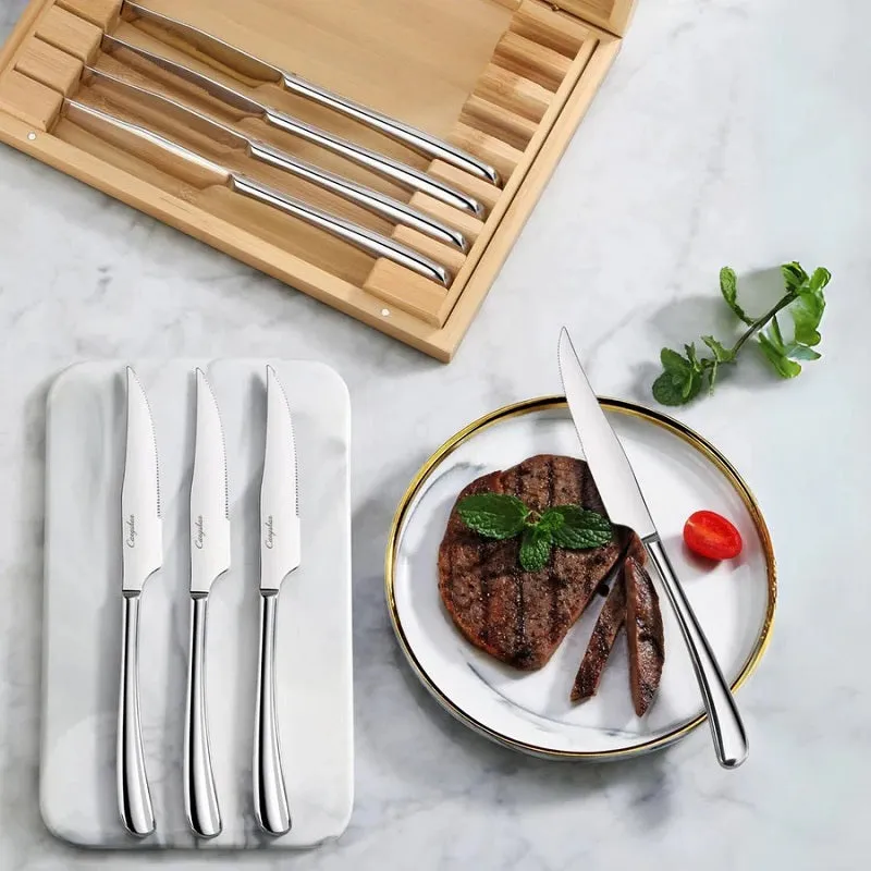 Cangshan Rain II Series 8-Piece Forged Stainless Steel Steak Knife Set in Bamboo Storage Box