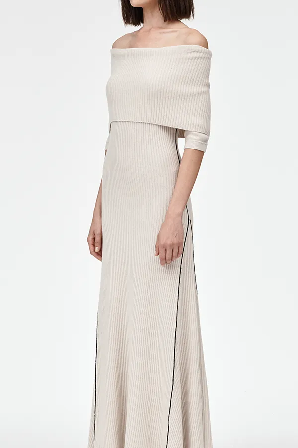 Cape Godet Dress in Crema