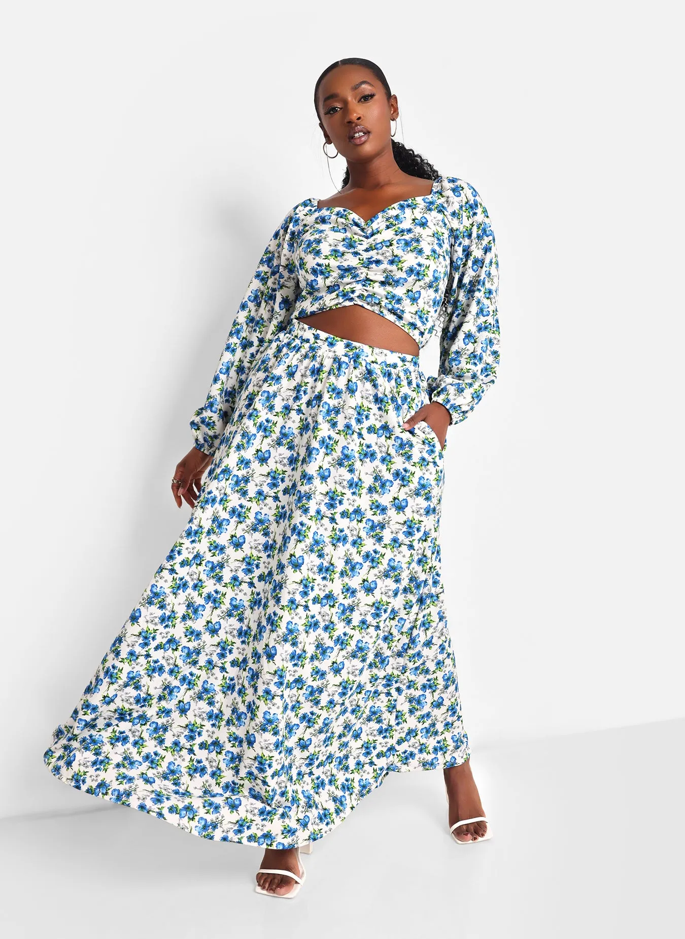 Clara Floral Maxi Skater Skirt W. Pockets