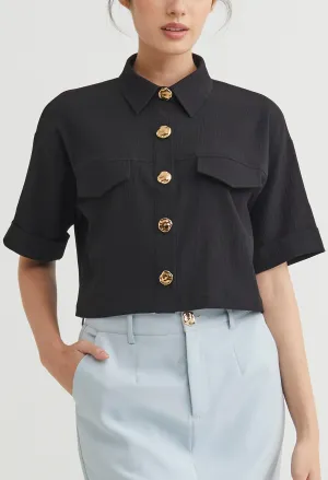 Classic Button Front Boxy Blouse