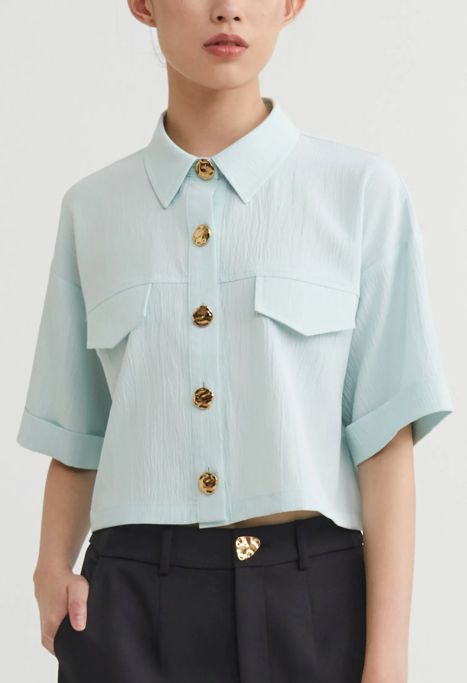 Classic Button Front Boxy Blouse