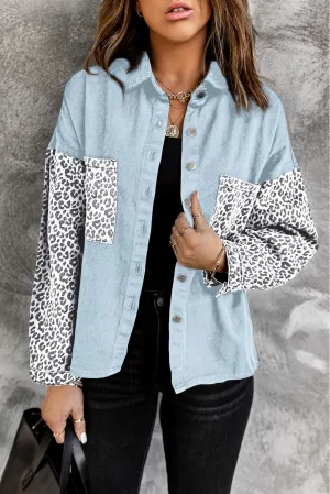 Contrast Leopard Denim Jacket for Women