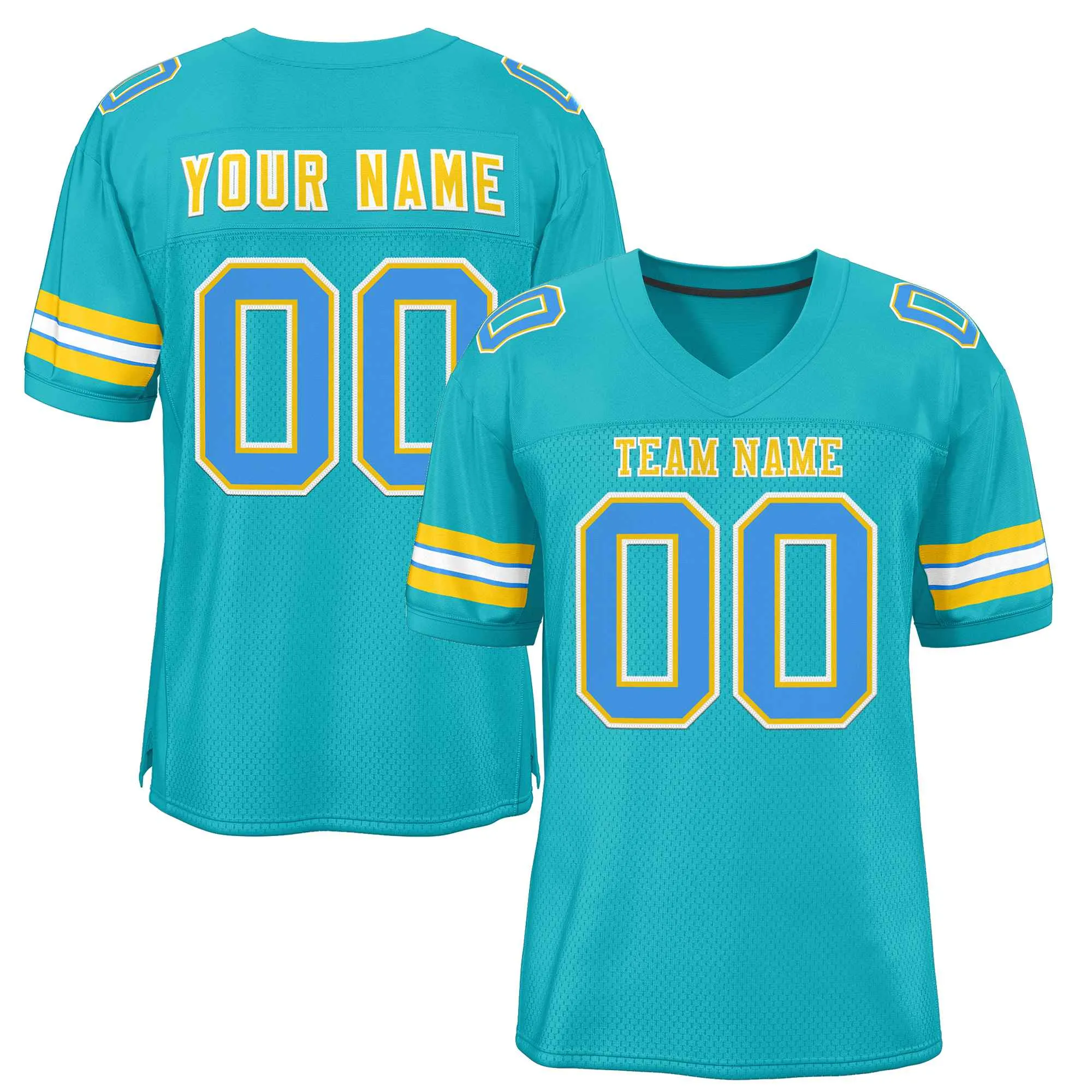 Custom Aqua Gold-White Classic Style Authentic Football Jersey