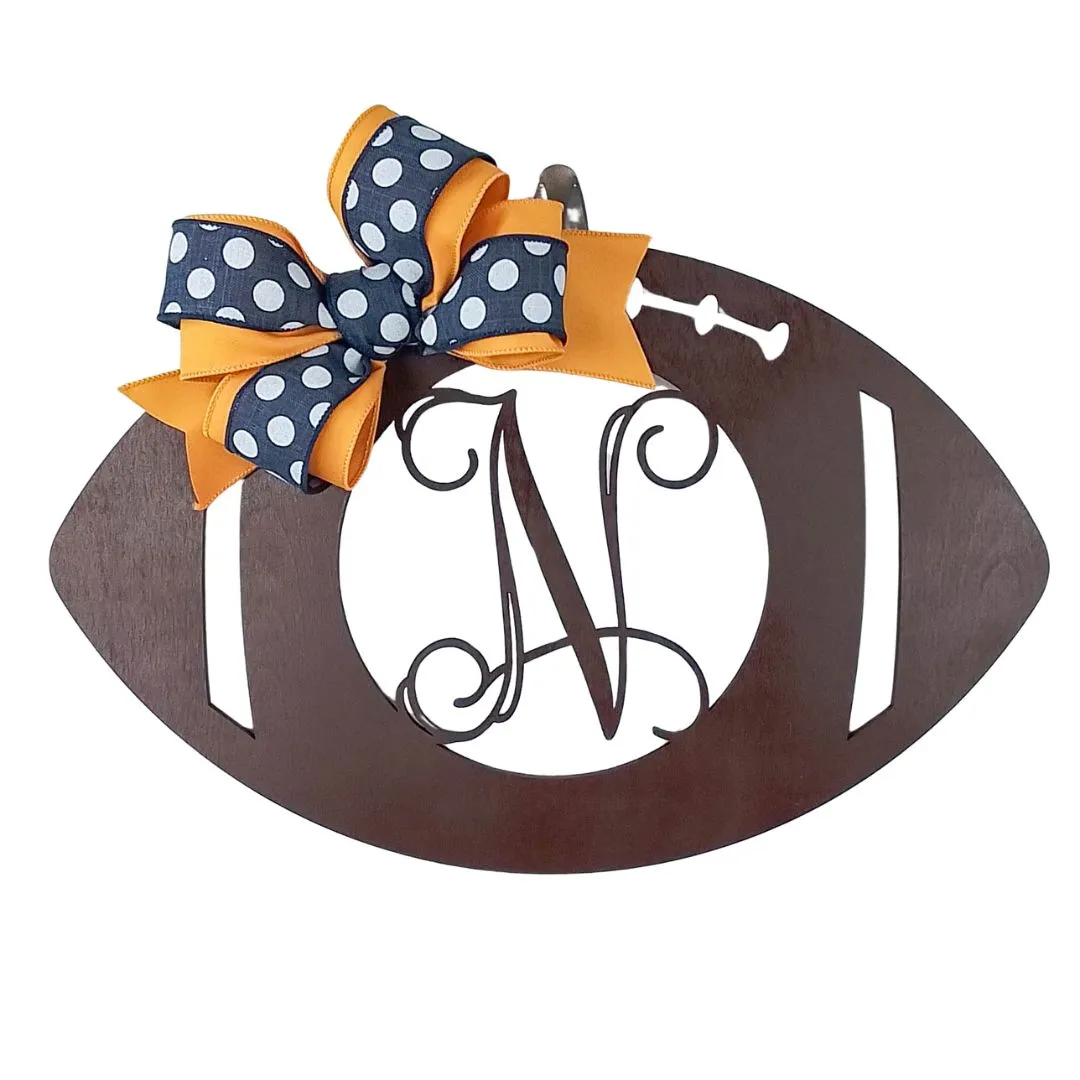 Custom Football Door Hanger, Birch Wood Monogrammed Sign, Game Day Decorative Wreath