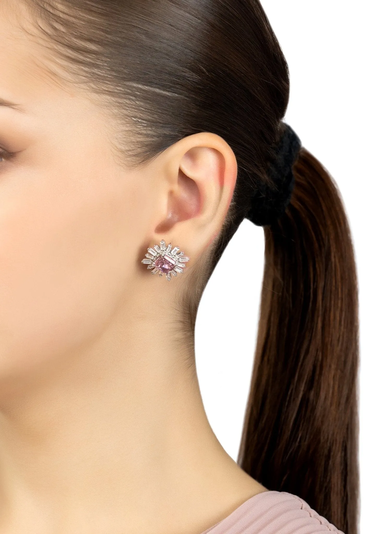 Daisy Flower Earrings Silver Pink Morganite