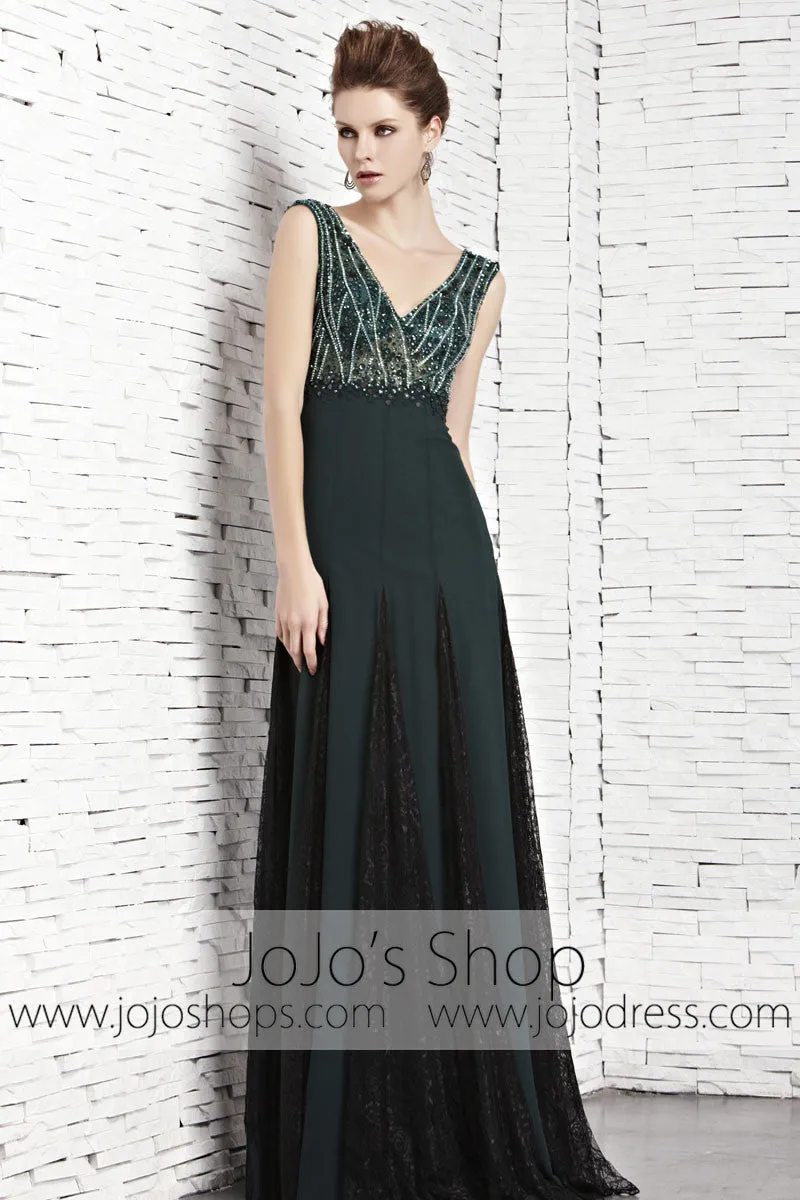 Dark Green Empire V Neck Low Back Formal Prom Pageant Dress CX881388