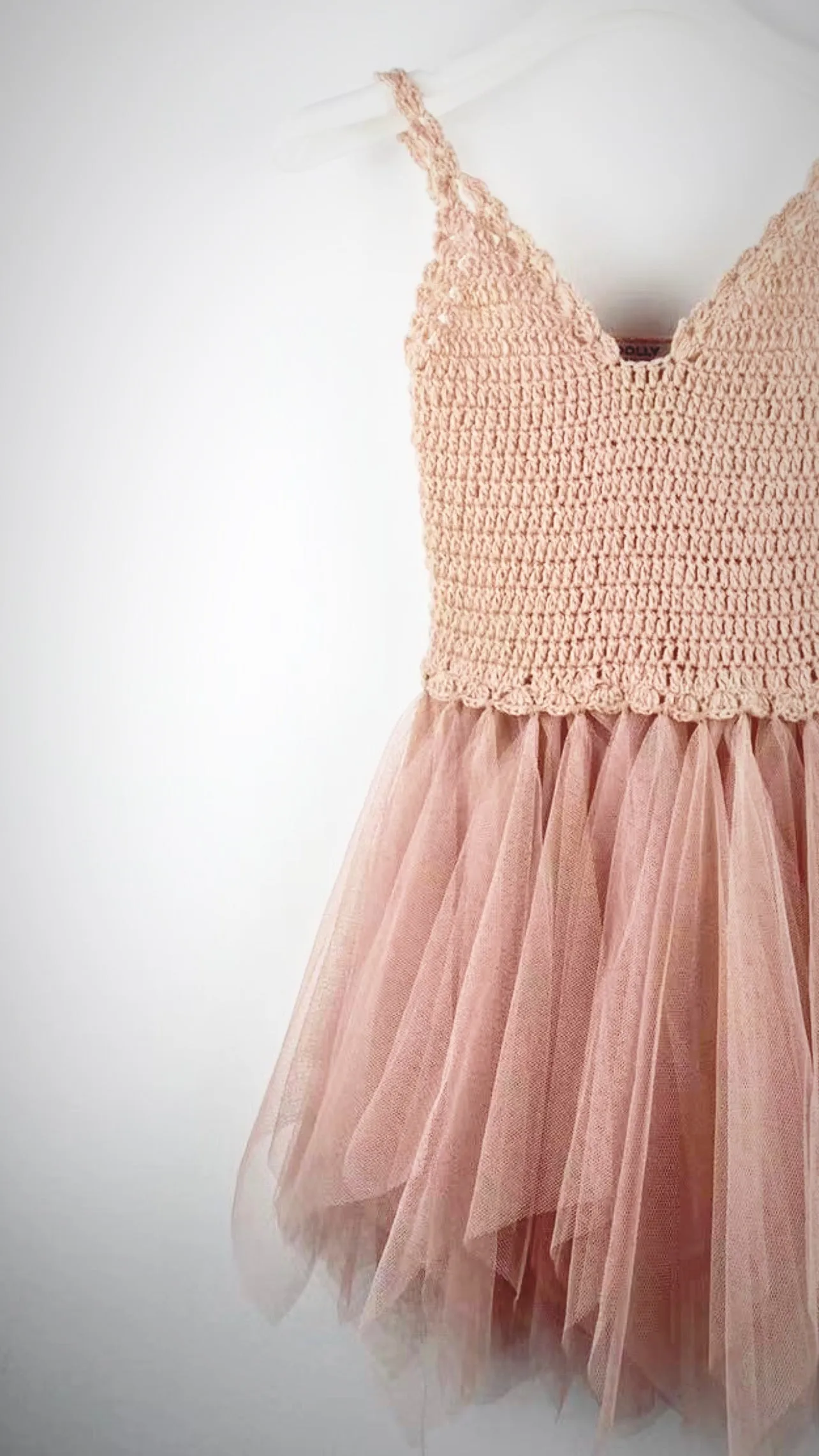 DOLLY by Le Petit Tom ® CROCHET TUTU DRESS V-NECK ballet pink