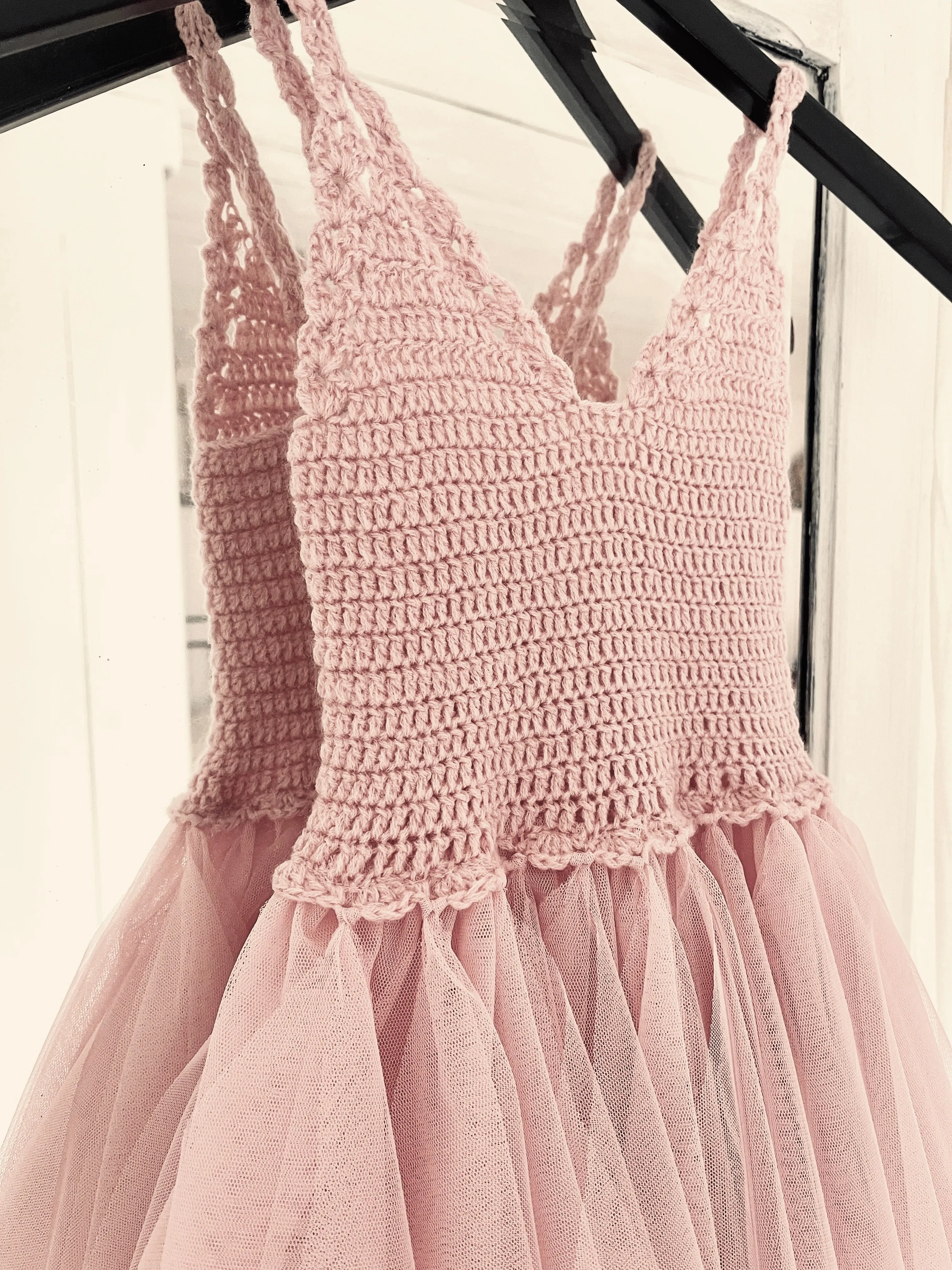 DOLLY by Le Petit Tom ® CROCHET TUTU DRESS V-NECK ballet pink