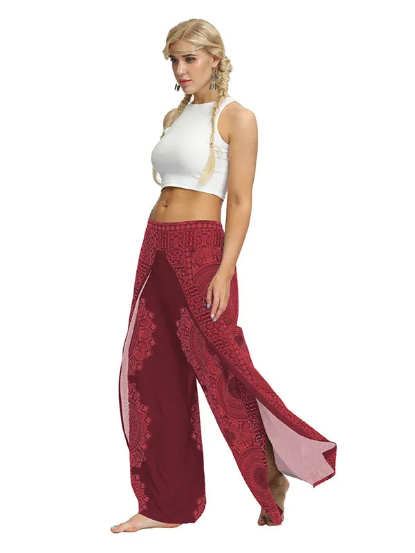 Ethnic Printed Split-Joint Loose Casual Wide-Leg Yoga Pants