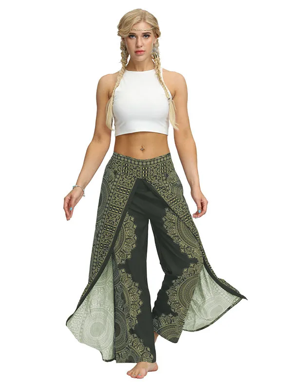 Ethnic Printed Split-Joint Loose Casual Wide-Leg Yoga Pants