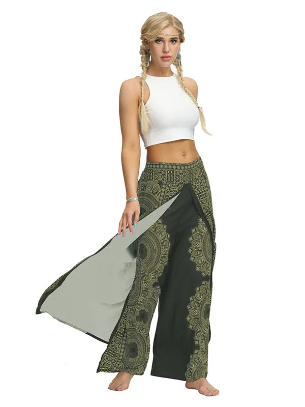 Ethnic Printed Split-Joint Loose Casual Wide-Leg Yoga Pants