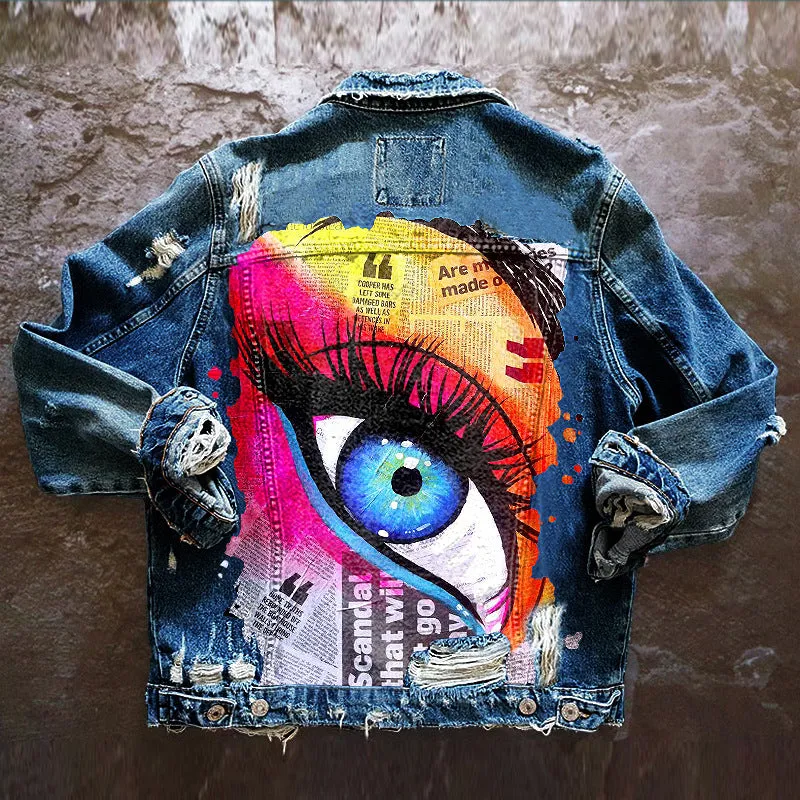 Fashion trendy cool graffiti illustration denim jacket