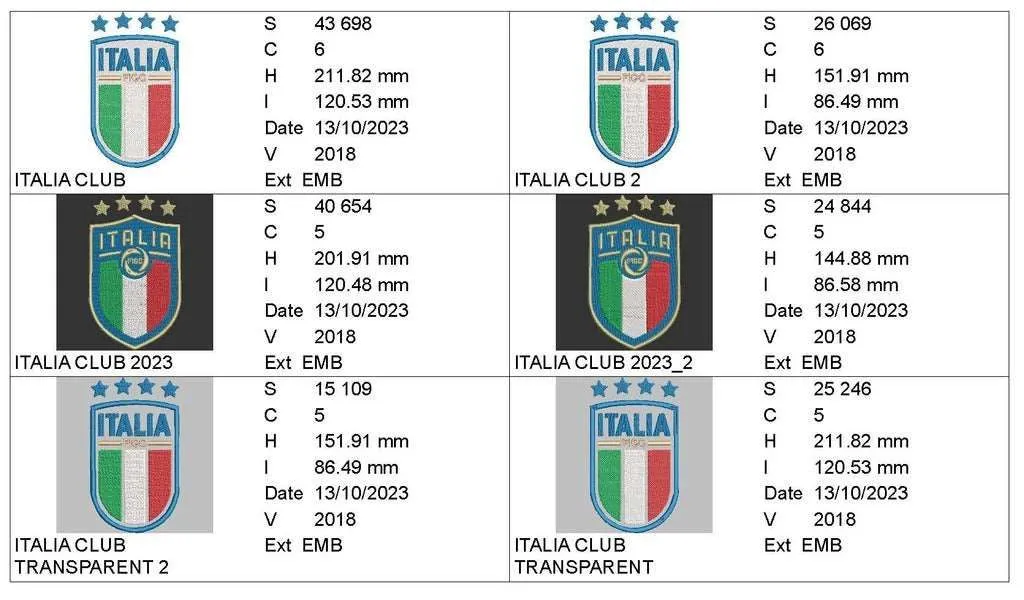 Football Club Team Italy logo: Embroidery Design