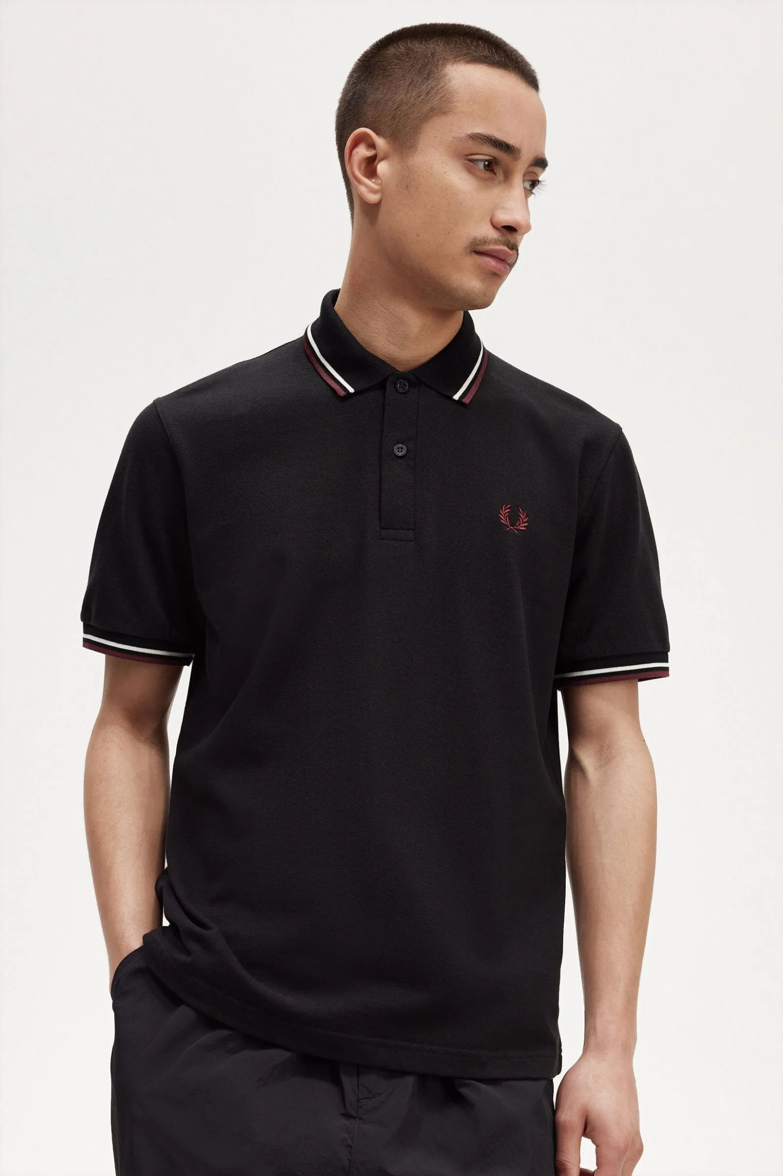 Fred Perry Twin Tipped Polo Black/Ecru/Oxblood